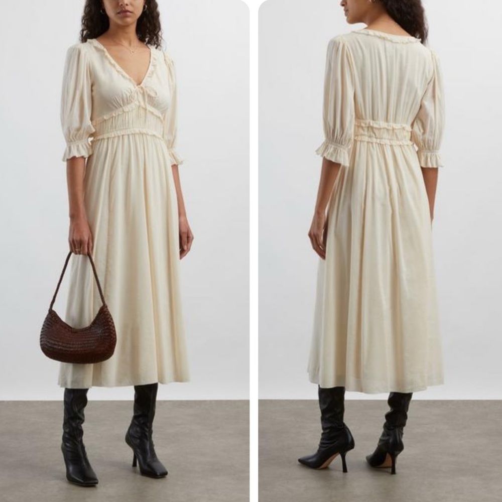Reformation Mirielle Ruffle Puff Sleeve Organic Cotton Blend Dress